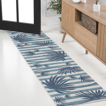 Veronica Classic Beach Stripe And Palm Leaf Indoor/Outdoor Area Rug